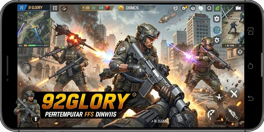 Screenshot gameplay 92GLORY yang menampilkan aksi menembak intens.
