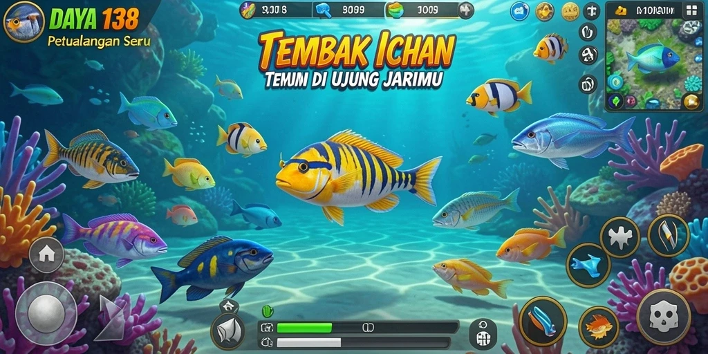 Screenshot utama gameplay DAYA138 menampilkan petualangan menembak ikan yang menyenangkan.