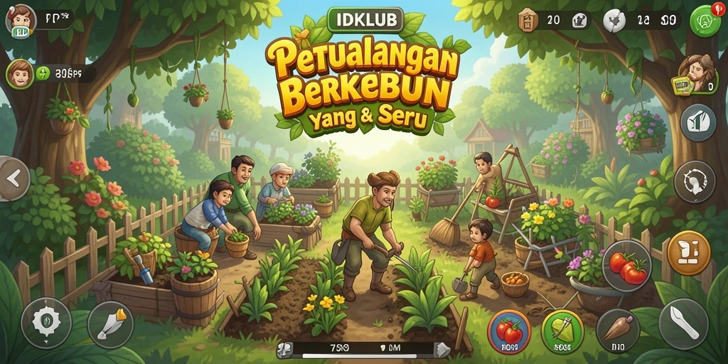 Tampilan gameplay yang menampilkan aktivitas berkebun di IDKLUB.