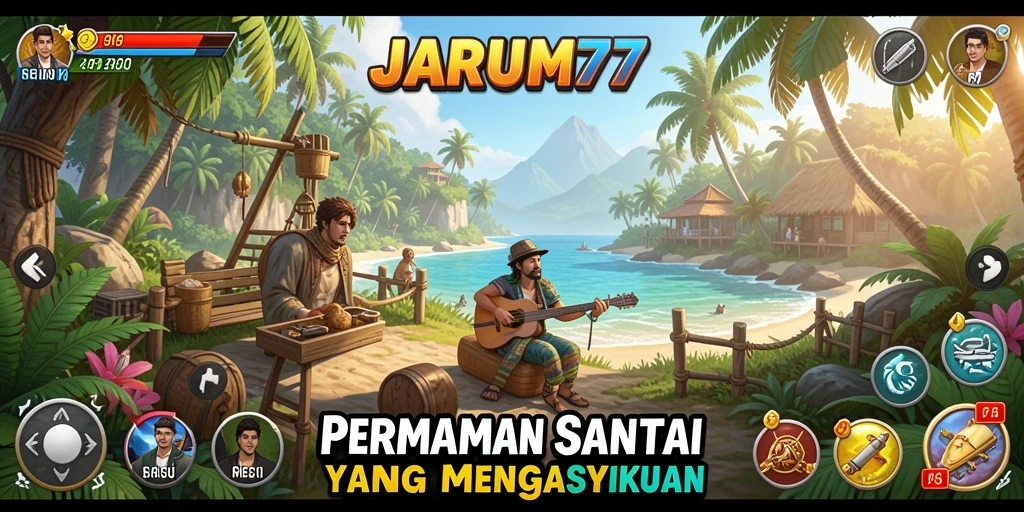 Tampilan gameplay seru dan penuh warna dalam JARUM77.