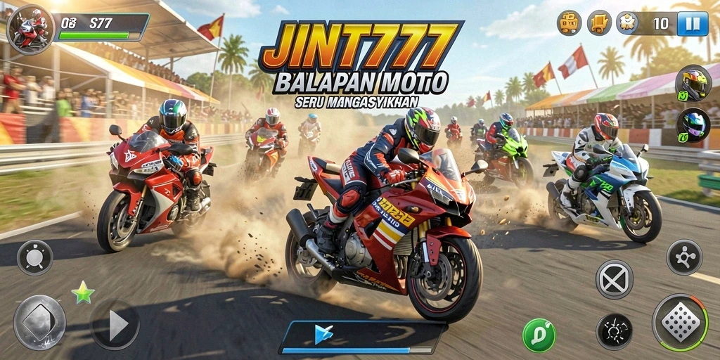 Tampilan gameplay <strong>JNT777</strong> yang memukau saat balapan motor.