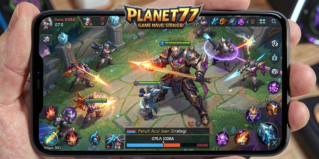 Screenshot gameplay seru dalam pertempuran MOBA di PLANET77.