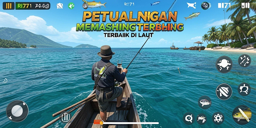 Gameplay RI771 saat pemain menangkap ikan dengan teknik memancing yang berbeda.