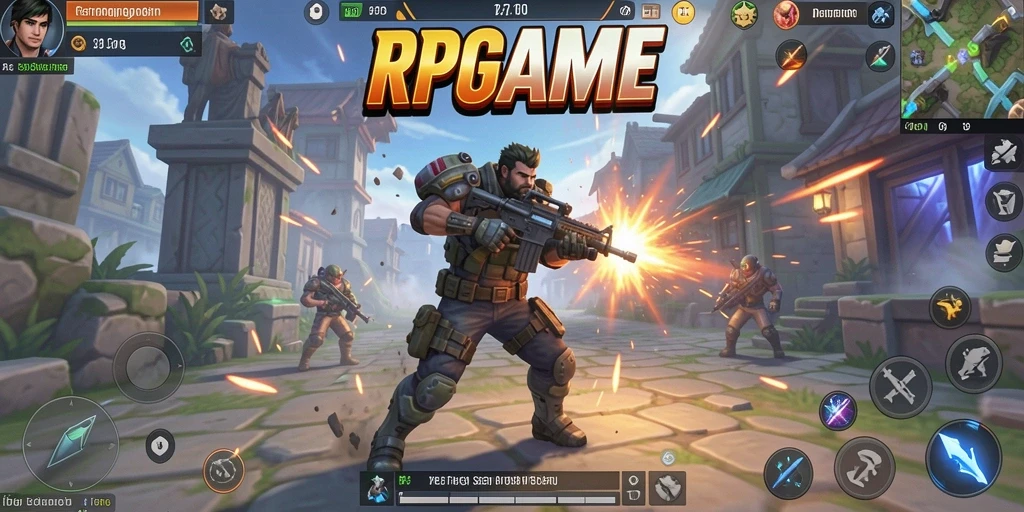 Screenshot utama RPGAME menampilkan aksi bertempur seru dalam gameplay TPS.