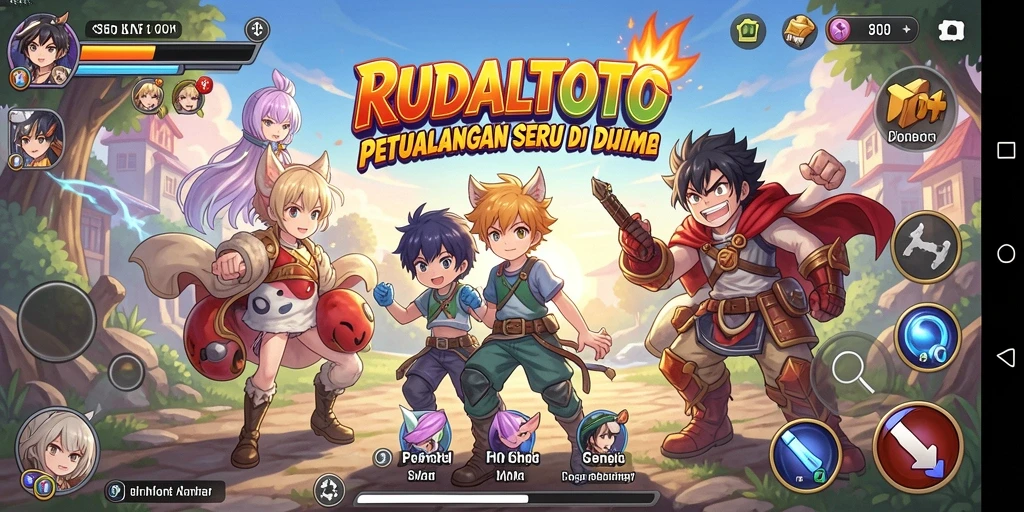 Screenshot gameplay RUDALTOTO menampilkan karakter anime ikonik dalam aksi.