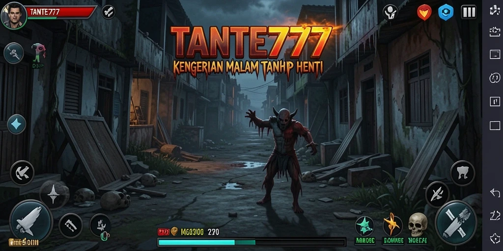 Screenshot gameplay TANTE777 dengan atmosfer horror yang kental.